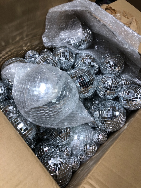 Photo 3 of 200 Pcs Disco Balls Ornament Mini Disco Balls Small Mirror Silver Hanging Decorations Reflective Disco Ball for 70s Disco Themed Party Christmas Tree Birthday Wedding (12, 6, 4, 3, 2, 1 Inch)