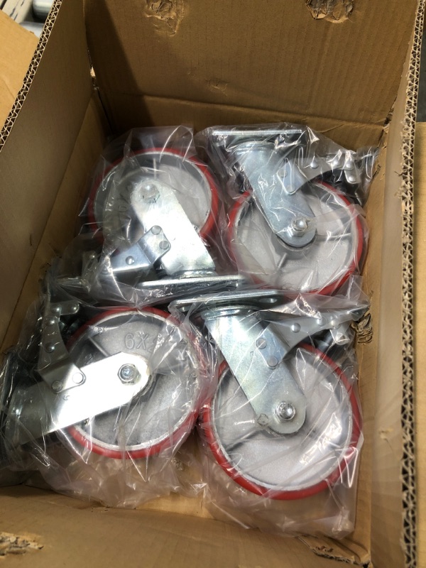 Photo 3 of Casters Set of 4 Heavy Duty 6 inch Caster Wheels - ASRINIEY Locking Casters with No Noise Polyurethane on Steel Wheels, Swivel Plate Caster with Brake for Toolbox Workbench, 5000 lbs Total Capacity 4 6" X 2" 4Pack with Brake