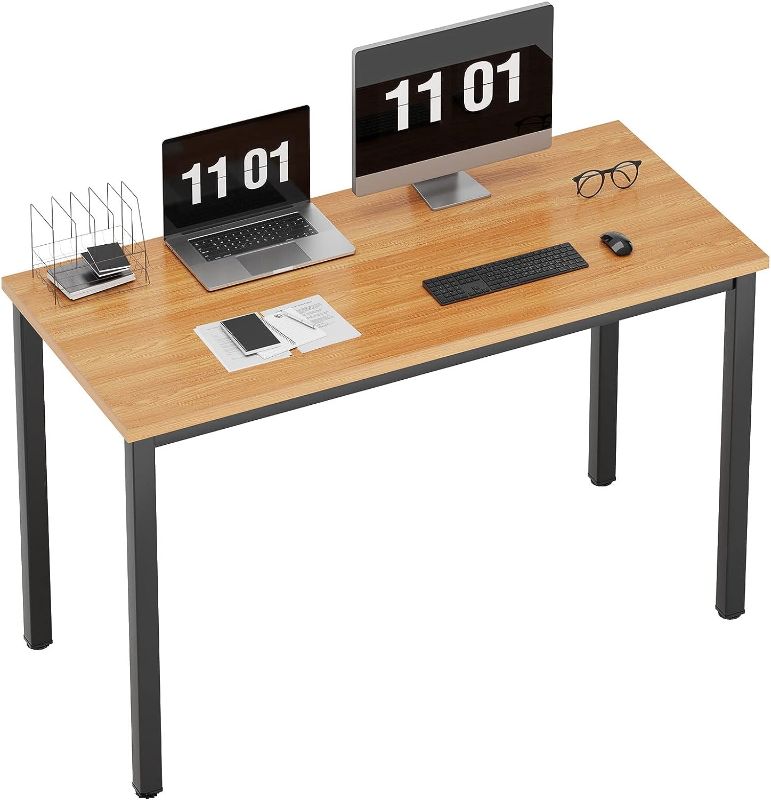 Photo 1 of Need Computer Desk, 47 inch Home Office Desk, Modern Simple Style Home Office Gaming Desk, Basic Writing Table for Study Student, Black Metal Frame, Teak