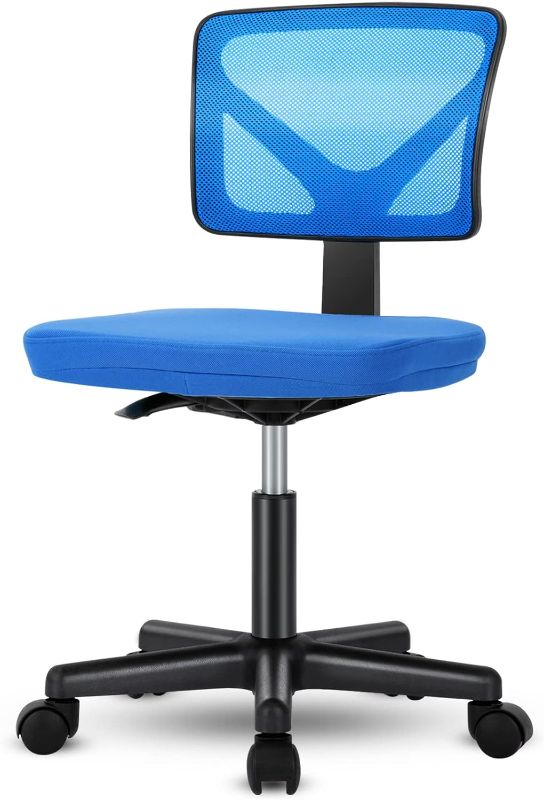 Photo 1 of Sweetcrispy Desk Chair, Armless Office Chair, Computer Home Office Low-Back Mesh Task Swivel Rolling Chair No Arms for Small Space with Lumbar Support, Blue