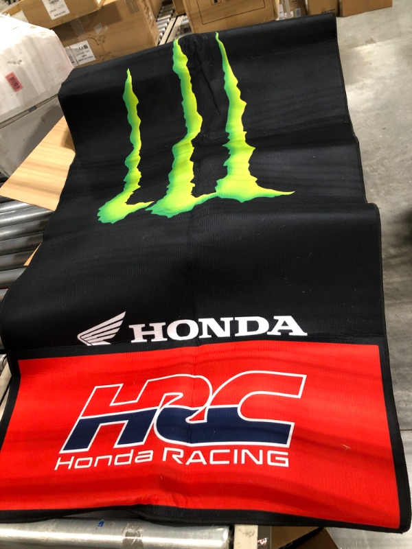Photo 1 of Motorcycle Mat for Garage 78x31 Inches Pit Garage Floor Mat Oil Absorbent Pad Rubber Backing Layer Protects Floor from Spills, Drips, Splashes and Stains Washable - Kawasaki Racing Team Style 1