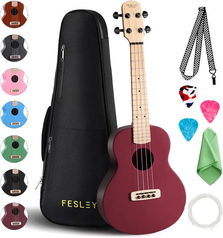 Photo 1 of  Fesley Concert Ukulele for Kids Adults, Ukelele Beginner Kit, 23 inch AAA Solid Mahogany Instrument Ukele with Gig Bag, Ukalalee Strap, Extra Nylon String Set, 3 Picks Polishing Cloth Concert 