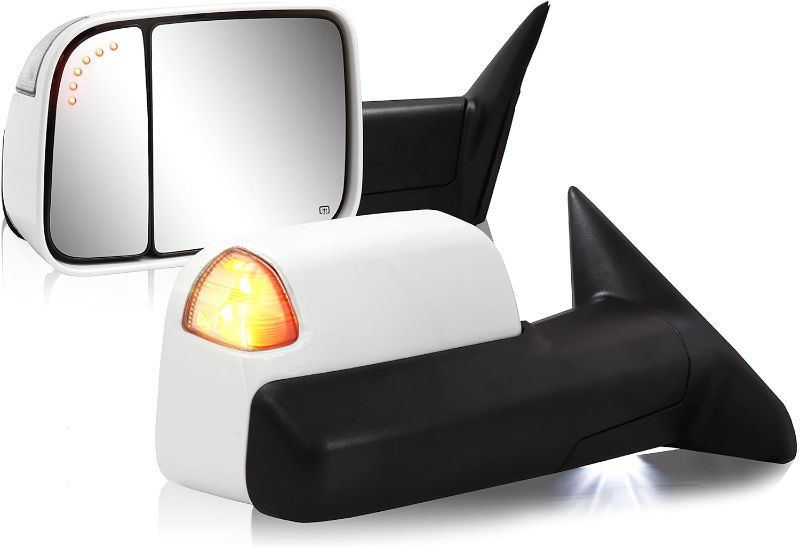 Photo 1 of Towing Mirror for Dodge Ram - Replacement with 2009-2018 Dodge Ram 1500 2500 3500 Pickup Truck with Power Adjusted Glass Heated LED Turn Signal Light Puddle Lamp Temp Sensor Flip Up Pair Set NEW STYLE Normal