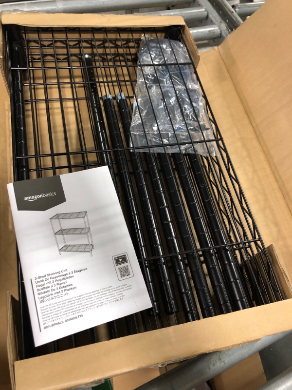Photo 3 of Amazon Basics 3-Shelf Adjustable, Heavy Duty Storage Shelving Unit (250 lbs loading capacity per shelf), Steel Organizer Wire Rack, Black, 23.2"L x 13.4"W x 30"H 3-Shelf Narrow No Wheels Black