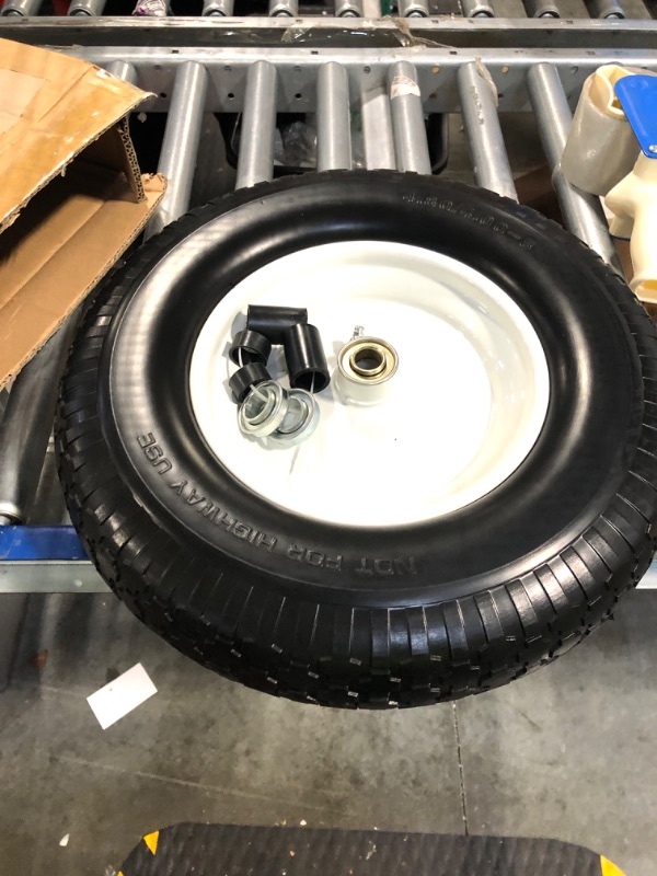 Photo 1 of GICOOL 4.80/4.00-8" Wheelbarrow Tire, 16" Flat-Free Solid Tire and Wheel, 3-6" Centered Hub, 5/8" & 3/4" Bearing,for Garden Wagon Gorilla Cart Trolley Dolly Lawn Mover Go Kart Replacement(1 Pack)