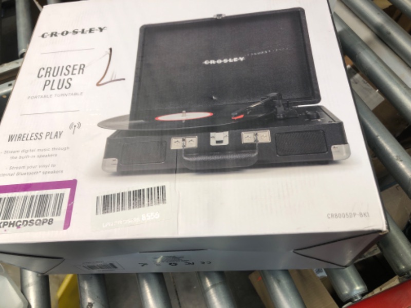 Photo 1 of Crosley CR8005DP-BK1 Cruiser Plus Vintage 3-Speed Bluetooth in/Out Suitcase Vinyl Record Player Turntable, Black Bluetooth In/Out Black