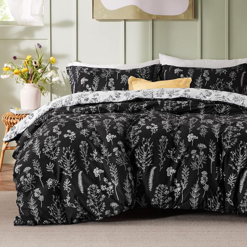 Photo 1 of Bedsure King Comforter Set - Black Comforter, Cute Floral Bedding Comforter Sets, 3 Pieces, 1 Soft Reversible Botanical Flowers Comforter and 2 Pillow Shams