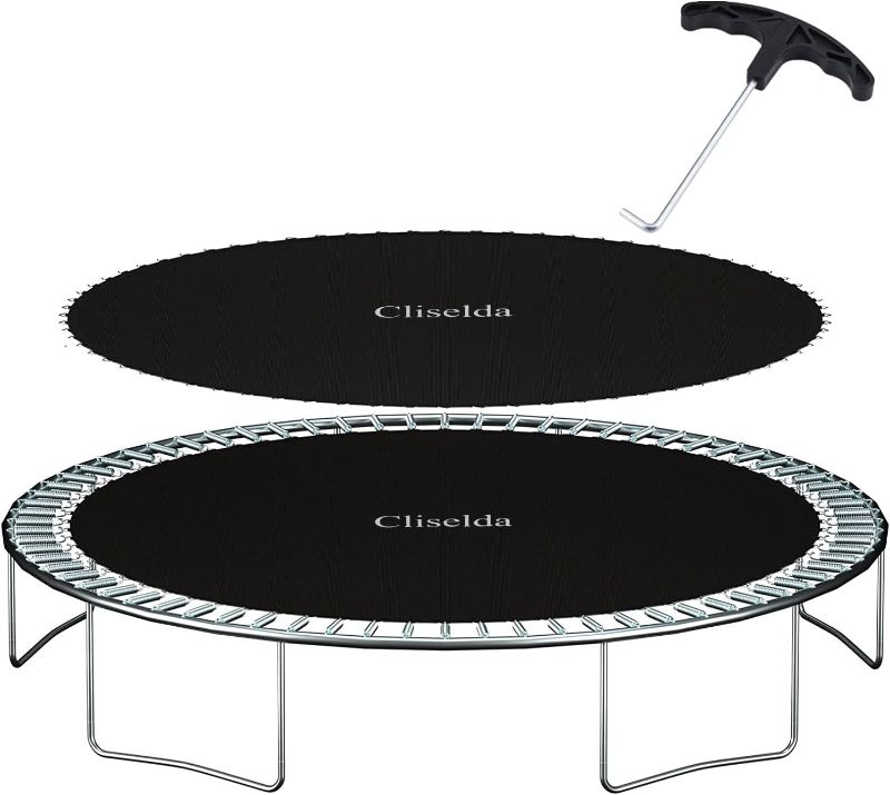 Photo 1 of Bzzter Trampoline Replacement Mat,Fits 14ft Round Frame,with 72 80 84 88 96 Rings for Choose,Fits 5.3-7 Inch Springs,10 Rows of Stitching,w/Pull Hook and Gloves,14ft Trampoline Mat Fits 14FT Steel Frame 84 V-Rings/147.6" Diam/Fits 6.5"-7"Spring