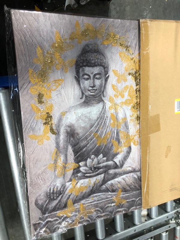 Photo 1 of Buddha Canvas Wall Art Gold-foil: Zen Statue Textured Print with Lotus Flower for Buddhism Prayer Wall Decor Inspirational Posters for Spa Yoga Room Decorations Framed Ready to Hang 16"x24" 16"x24" Bronze,Brown