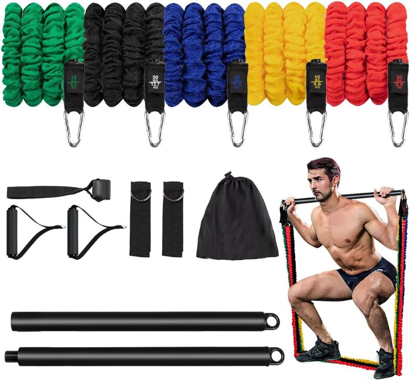 Photo 1 of AMAZAYA Anti-Break Resistance Bands Set with Pilates Bar, Adjustable Workout Exercise Bands with Door Anchor & Handles for Full Body Strength Training, Home Gym Equipment