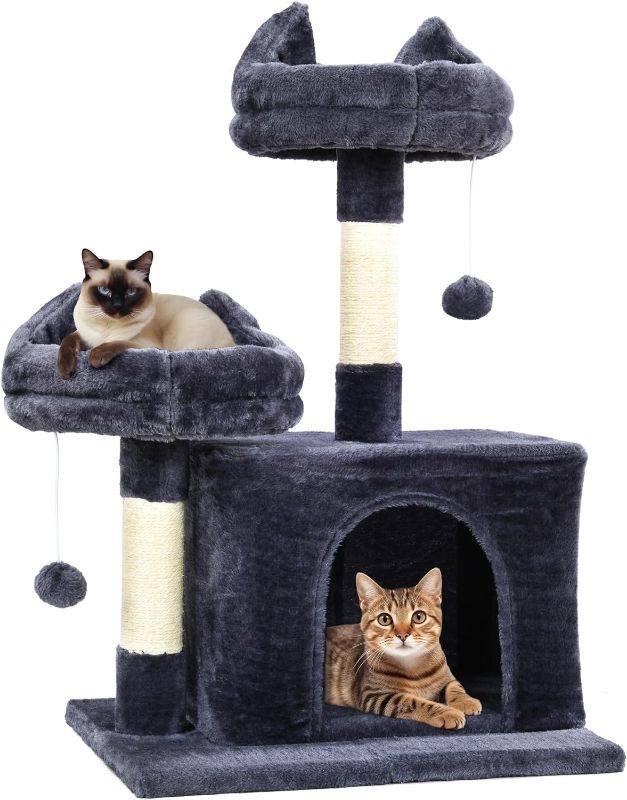 Photo 1 of AGYM Cat Tree for Indoor Cats, 28 inch Cat Tower with Cozy Condo, Sisal Cat Scratching Posts and Fluffy Balls, 2 Level Cat Tree for Cats to Gain Privacy and Relaxation
