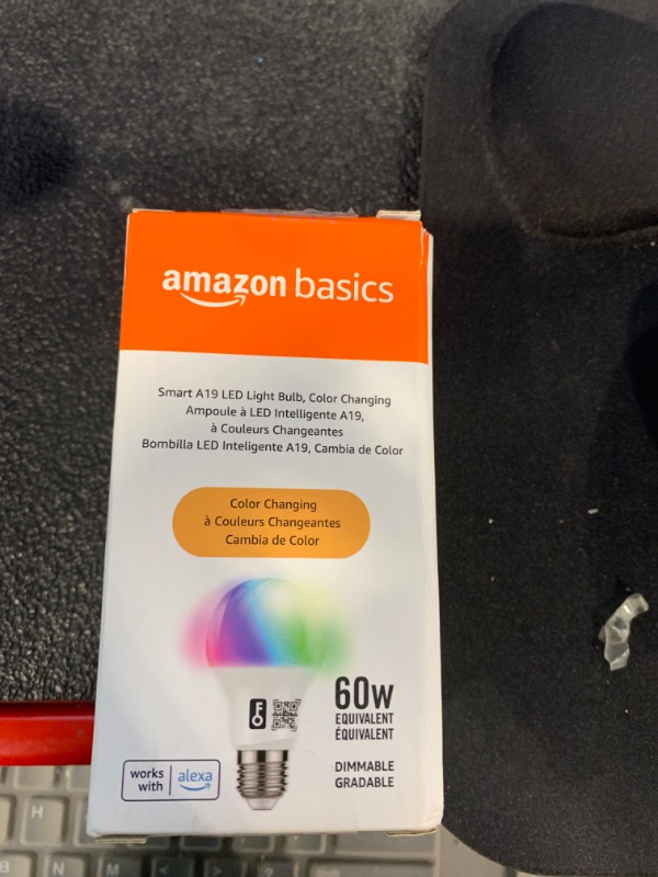 Photo 2 of Amazon Basics Smart A19 LED Light Bulb, Color Changing, 2.4 GHz Wi-Fi, 60W Equivalent 800LM, Works with Alexa Only, 1-Pack, Certified for Humans Color Changing 1 Pack