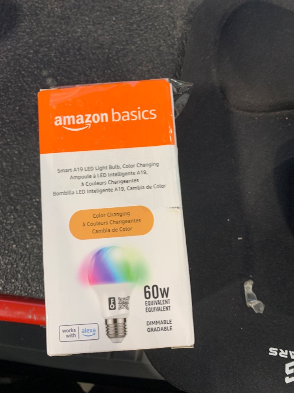 Photo 2 of Amazon Basics Smart A19 LED Light Bulb, Color Changing, 2.4 GHz Wi-Fi, 60W Equivalent 800LM, Works with Alexa Only, 1-Pack, Certified for Humans Color Changing 1 Pack