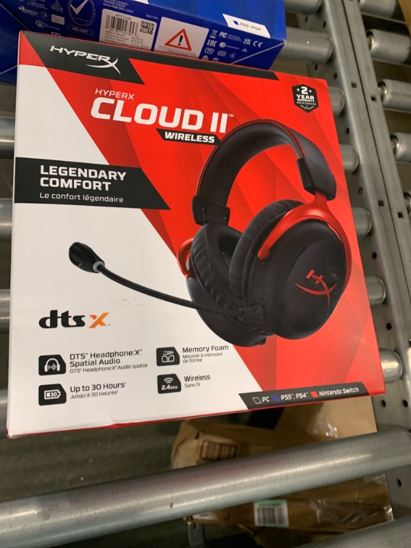 Photo 2 of HyperX Cloud II Wireless - Gaming Headset for PC, PS4/PS5, Nintendo Switch, Long Lasting Battery Up to 30 Hours, 7.1 Surround Sound, Memory Foam, Detachable Noise Cancelling Microphone, Mic Monitoring Black, Red Wireless Cloud II Headset