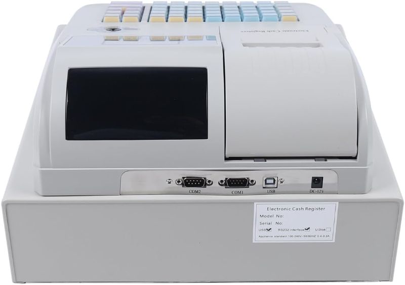 Photo 1 of Electronic Cash Register, POS System with 48 Keys 8 Digital LED 100V Multifunction Cash Register Commercial Cash Register Printer for Retail Restaurant (A-White-3)

