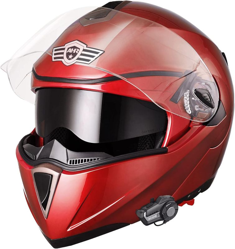 Photo 1 of AHR Motorcycle Helmet Dual Visor Modular Flip up Full Face Helmet DOT Approved Helmet RUN-M for Adult Motorbike Street Bike Moped Racing (Red, XL) X-Large M1 - Red