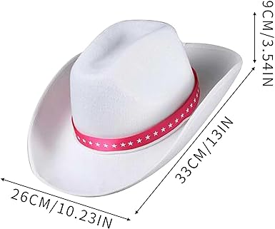 Photo 1 of Girls Bar-bie Western Cowboy Cowgirl Hat, Pentagram Pink Ribbon Tie White Cowboy Hat Stage Performance Props Christmas Gift