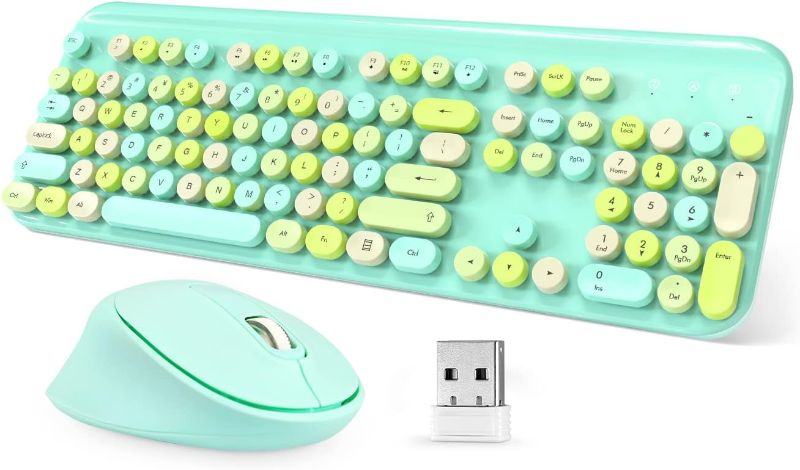 Photo 1 of Colorful Wireless Keyboard and Mouse Combo,Full-Sized Ergonomic Keyboard,Round Typewriter Flexible 104 Key,3 DPI Adjustable Mouse,2.4GHz Connection for Windows 11/10/8/7 and Computer/Desktop/PC/Laptop