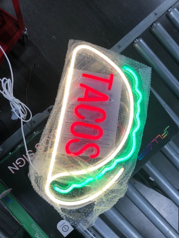 Photo 4 of JFLLamp Tacos Neon Signs for Wall Decor Neon Lights for Tortilla Shop Led Signs Suitable for Tacos Shop Office Bar Restaurant Unique Gift for Lover 5V Usb Power 15.8*8.7 Inch(Red + Green + Warm White)