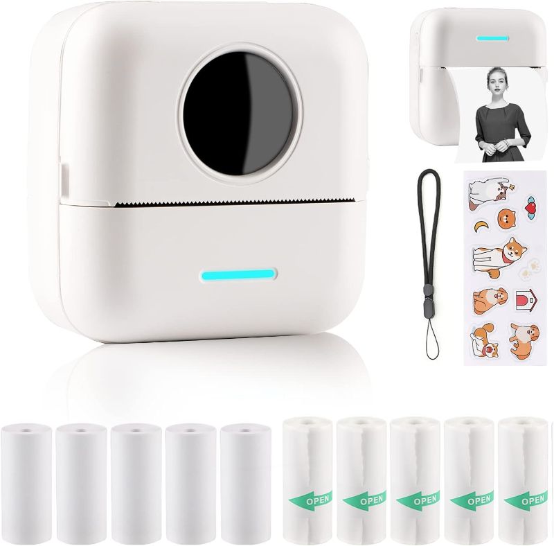 Photo 3 of HuiJuKeJi Mini Sticker Printer Bluetooth Smart Pocket Inkless Thermal Printer with 11 Rolls Thermal Paper and Sticker for iOS&Android, Portable Receipt Printer for Photo Journal Notes Memo