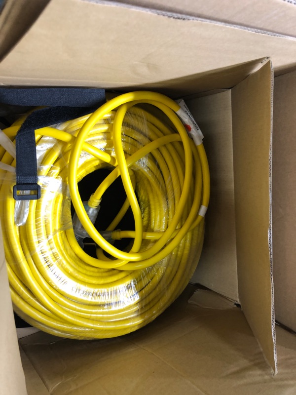 Photo 3 of Clear Power 50 ft 12/3 SJTW Heavy Duty Outdoor Extension Cord, Water, Weather & Kink Resistant, Flame Retardant, Yellow, 3 Prong Grounded Plug, CP10145 50 ft Standard Yellow