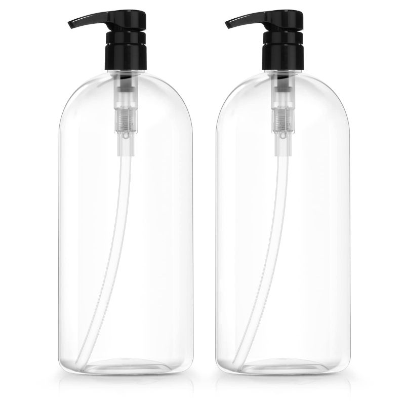 Photo 1 of 
 10 Empty  plastic Bottles with Pumps, 32oz/1Liter/Large, BPA-Free, Lightweight (Medium Density PETE1 Plastic) Pack of 10, Oval Shape Clear Bottles