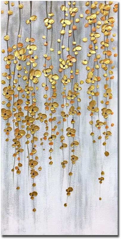 Photo 1 of Yotree Paintings, 24x48 Inch Painting Oil Hand Painting Silver-gold Flowers Paintings 3D Hand-Painted On Canvas Abstract Artwork Art Wood Inside Framed Hanging Wall Decoration Abstract Painting