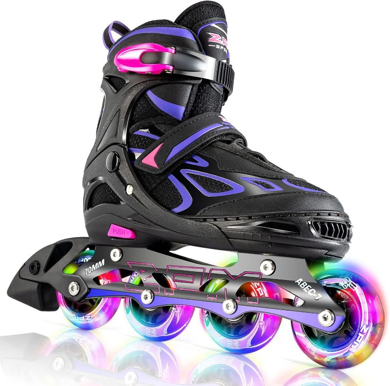 Photo 1 of 2PM SPORTS Vinal Girls Adjustable Flashing Inline Skates, All Wheels Light Up, Fun Illuminating Skates for Kids and Men
