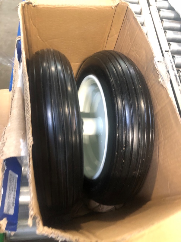 Photo 3 of 13" 3.50-8" Solid Flat Free Tires and Wheels 2 Pack, Rubber Tire Replacement with 3/4" &5/8” Axle Bore Hole, Air less Wheel for Hand Truck/Trolley/Garden Cart/Lawn Mower/Wheelbarrow, 2P, Black, 13In