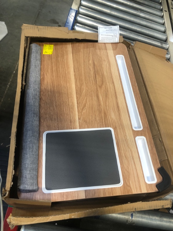 Photo 1 of HUANUO Lap Desk - Fits up to 17 inches Laptop Desk, Built in Mouse Pad & Wrist Pad for Notebook, Laptop, Tablet, Laptop Stand with Tablet, Pen & Phone Holder (Wood Grain) Light Brown Woodgrain