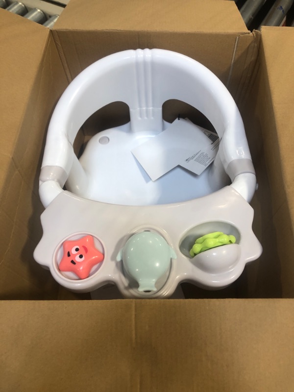 Photo 3 of Baby Bath Seat [Original] - Ergonomic Backrest – Side Opening Design – 2 Rotating Toys + 1 Pressing Toy – 4 Strong Anti-Slip Suction Cups – Ideal Gift for Baby 6-36 Months! (White-Style/2)