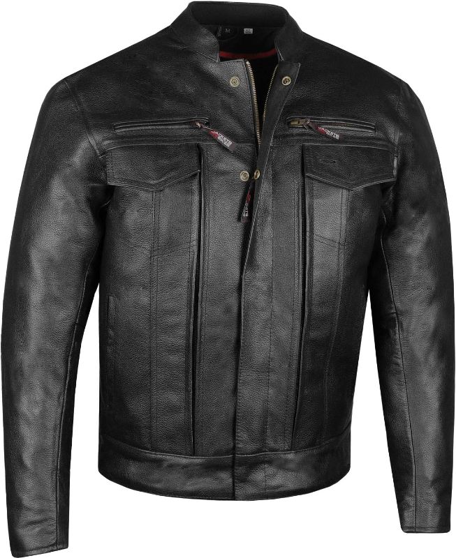 Photo 1 of Men's Commuter Premium Natural Buffalo Leather Motorcycle Jacket CE Armor Conceal Carry Gun Pockets Cruiser Biker Black M