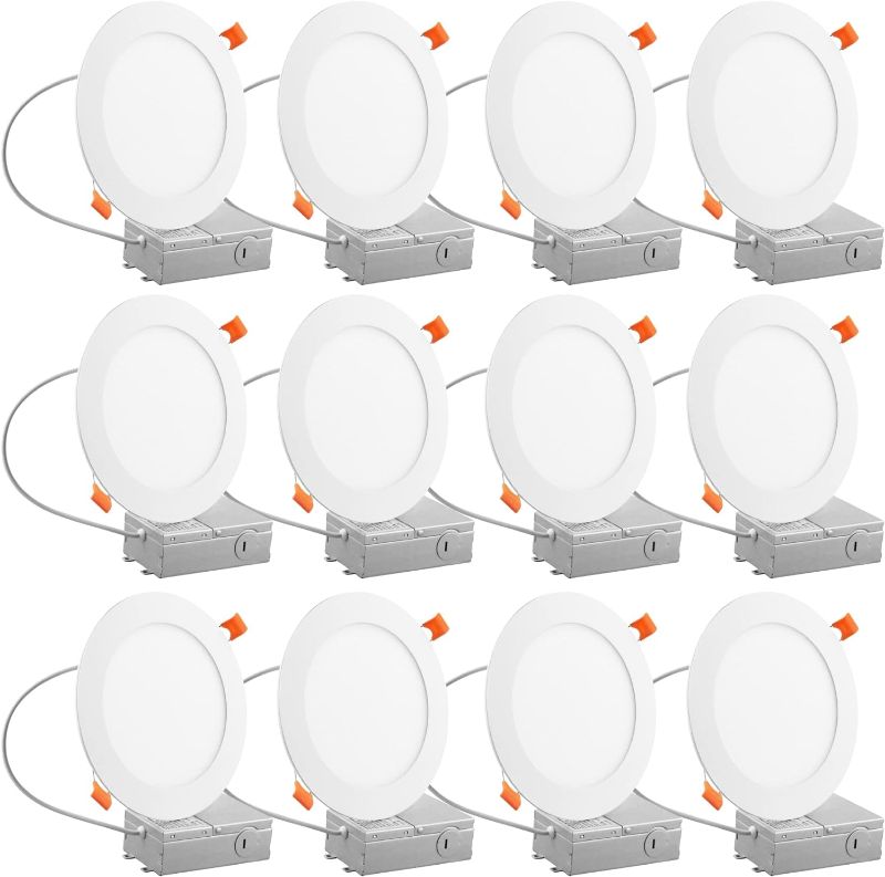 Photo 1 of ***Missing one light and no bases*** TDLOL 12 Pack Recessed Lighting 6 Inch with Junction Box, 12W 120W Eqv Recessed Lighting, LED Ceiling Light, Dimmable Can Lights, 5000K Daylight White 1050LM High Brightness Recessed Lights - ETL
