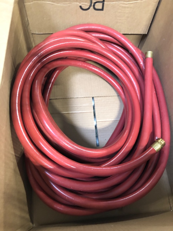 Photo 3 of  Commercial Garden Water Hose 100 ft, Heavy-Duty, Rubber, Flexible, Kink Free, Industrial, 800 psi, H75-100R, 3/4" x 100', Red