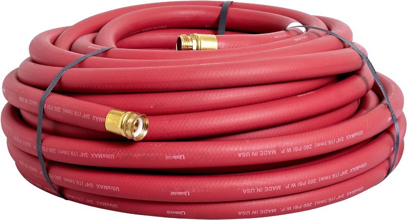 Photo 1 of  Commercial Garden Water Hose 100 ft, Heavy-Duty, Rubber, Flexible, Kink Free, Industrial, 800 psi, H75-100R, 3/4" x 100', Red