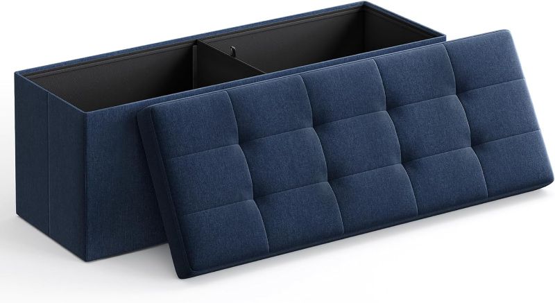 Photo 1 of 30 Inches Folding Storage Ottoman Bench, Storage Chest, Foot Rest Stool, Bedroom Bench with Storage, Dark Blue
***Stock photo shows a similar item***