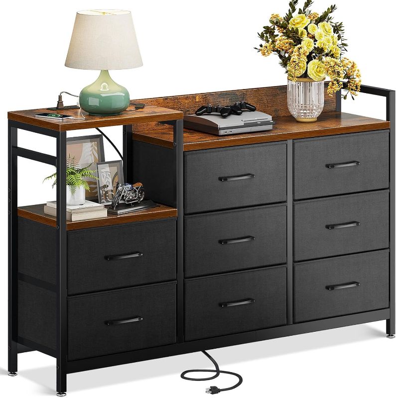 Photo 1 of 
ODK Dresser with Charging Station, 52'' Long Dresser for Bedroom Dresser TV Stand with 8 Drawers, Vintage and Black