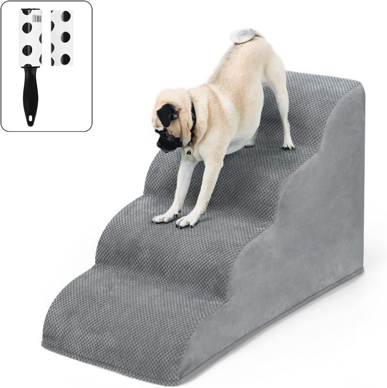 Photo 1 of 
4 Steps Dog Ramp/Stairs for Beds and Couches,MOOACE Pet Stairs with High Density Expand Immediately Foam, Washable Cover and Pet Hair Remover Roller -...