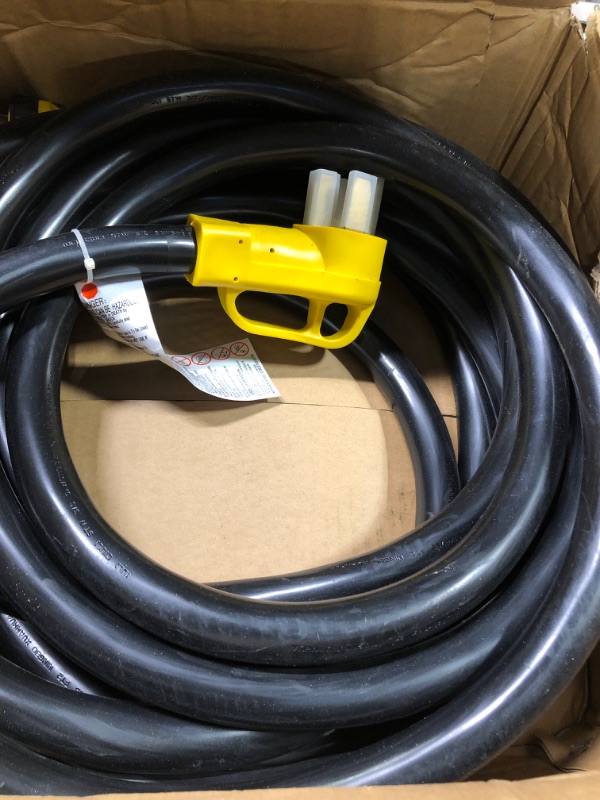 Photo 3 of Houseables 50 Amp RV Extension Cord, Power Cords, 30 Ft Long, 1 Pack, Black, Yellow, SS2-50R Female Adaptor, 14-50P Male Plug, 50A Compatible, PVC, STW, w/ Handle, for Camper, Motorhome, UL Certified