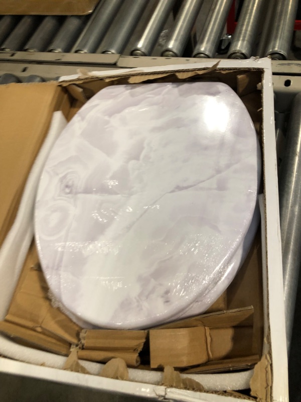 Photo 3 of Angel Shield Marble Toilet Seat Durable Molded Wood with Quiet Close, Easy Clean, Quick-Release Hinges Elongated Toilet Seat (Elongated, Purple Marble) Elongated-18.5” Purple Marble-Elongated