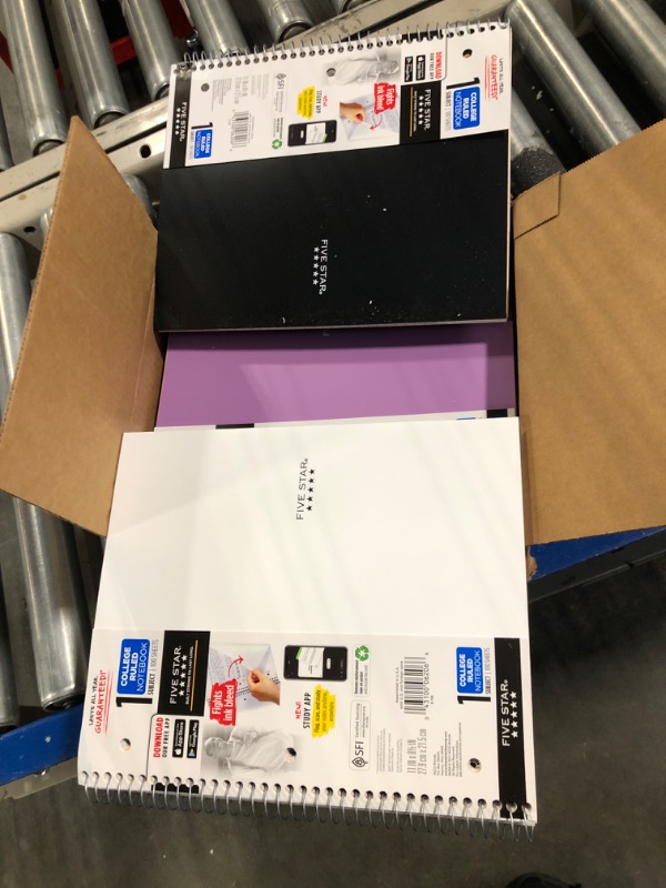 Photo 1 of Five Star Spiral Notebooks, 6 Pack, 1 Subject, College Ruled Paper, Fights Ink Bleed, Water Resistant Cover, 8-1/2" x 11", 100 Sheets, Black, Red, Blue, Green, White, Purple (38052)
