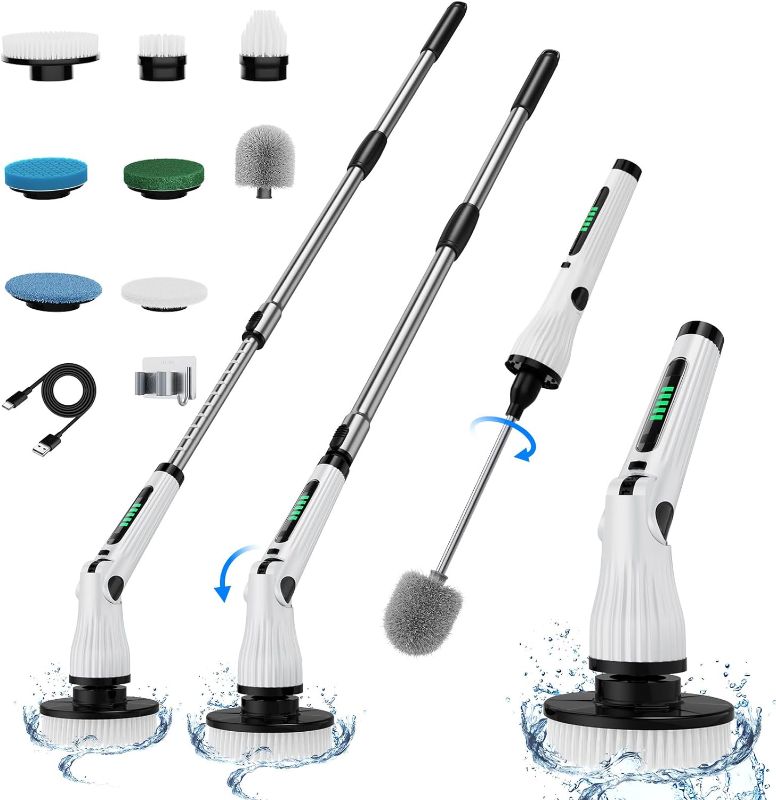 Photo 1 of Electric Spin Scrubber, 8 Replaceable Brush Heads, 54.7 inch Adjustable Extension Arm,Cordless Household Cleaning Brush for Bathroom Tub Tile Floor
***Stock photo is a similar item, not exact*** **Missing other accessories***