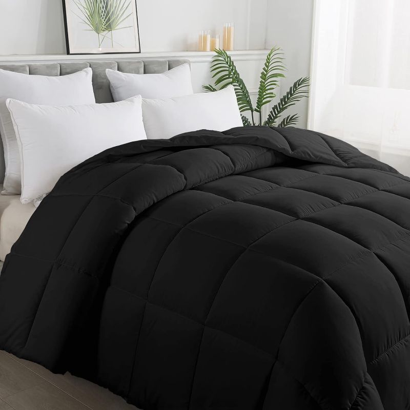 Photo 1 of  All-Season Black Down Alternative Quilted Comforter- Corner Duvet Tabs-Machine Washable-Duvet Insert or Stand-Alone Lightweight Comforter-King Size(102×90 Inch)
***Stock photo shows a similar item, not exact***