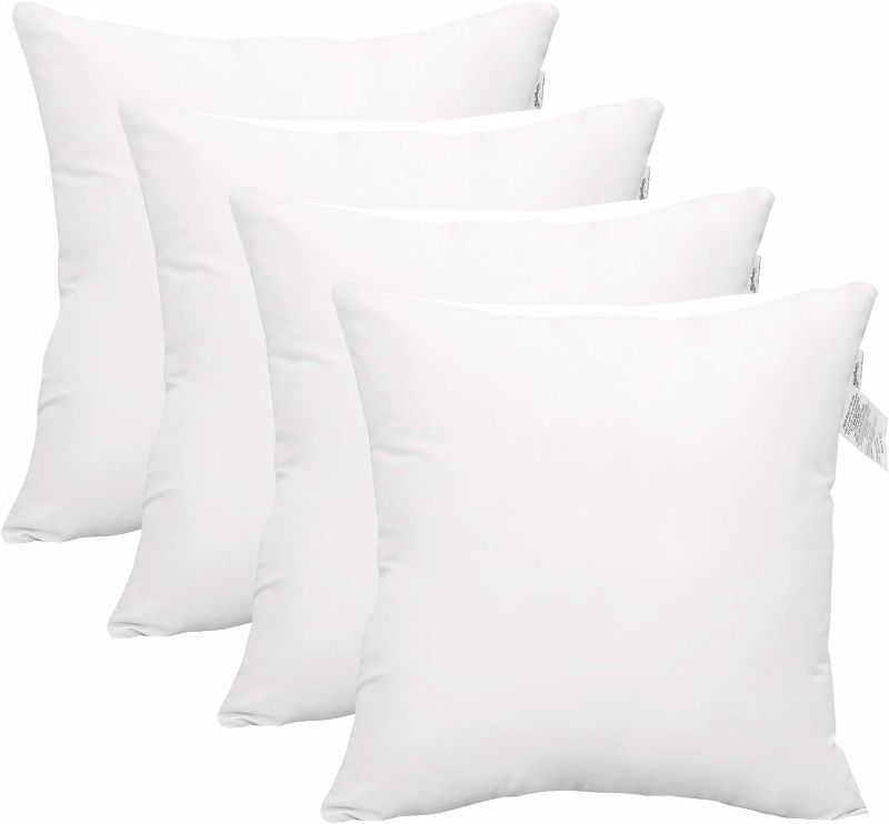 Photo 1 of 16x16 Pillow Inserts (Pack of 4) Hypoallergenic Throw Pillows Forms | White Square Throw Pillow Insert | Decorative Sham Stuffer Cushion Filler for Sofa, Couch, Bed & Living Room Decor
