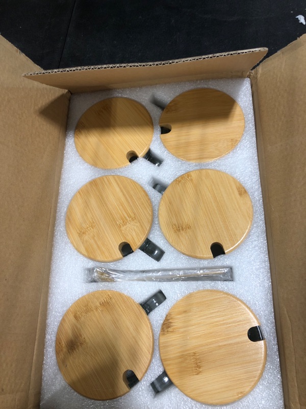 Photo 1 of 6 Pack Vintage Glass Coffee Mugs, Overnight Oats Containers with Bamboo Lids and Spoons, 14oz Slight Green Embossed Drinking Glasses, Cute Coffee Bar Accessories, for Iced Coffee, Tea, Latte, Gift