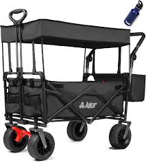 Photo 1 of AUKAR Collapsible Canopy Wagon - Heavy Duty Utility Outdoor Garden Cart - with Adjustable Handles, for Shopping, Picnic, Camping, Sports - Black