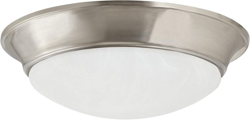Photo 1 of 13-inch Modern Integrated LED Twist Disk Ceiling Light with Alabaster Glass Shade for Bathroom Entryway Living Room, Satin Nickel