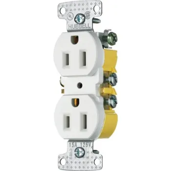 Photo 1 of 20 Boxes Hubbell® 15 Amp 125 Volt Self-Grounding Residential Straight Blade Duplex Standard Outlet (10-Pack) (White)