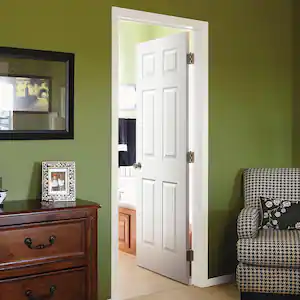 Photo 1 of 30 in. x 80 in. 6-Panel Textured Hollow Core White Primed Pre-Bored Composite Interior Door Slab