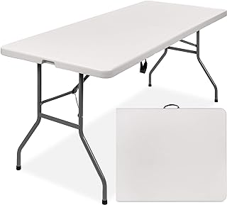 Photo 1 of Best Choice Products 6ft Plastic Folding Table, Indoor Outdoor Heavy Duty Portable w/Handle, Lock for Picnic, Party, Camping - White